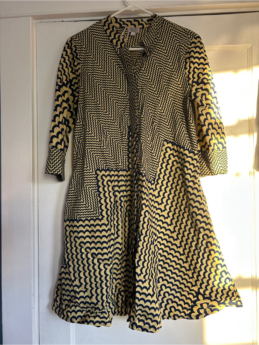 Cream and Navy Blue Patterned A-Line Zuri From Kenya
